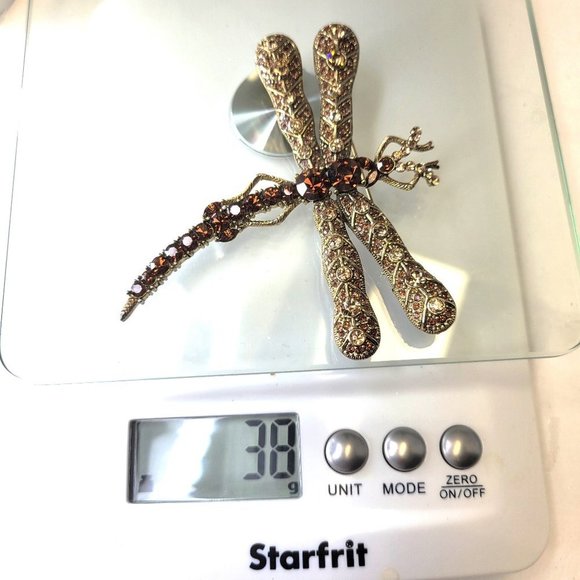 Large Statement Dragonfly Brooch in fashion topaz hued rhinestones - Picture 11 of 15